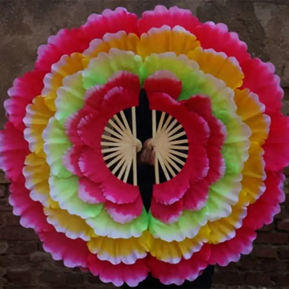 High Quality 90cm Half-folded Dance Fan 5 Layers Adult Double-sided Peony Petal Hand Fan 9 Colors Yangko Fan