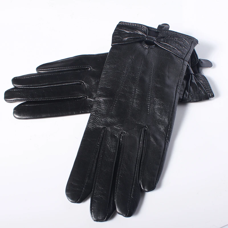 GOURS Fall and Winter Real Leather Gloves Women Black Genuine Goatskin Gloves Thin Linied Fashion Soft Warm Mittens New GSL045