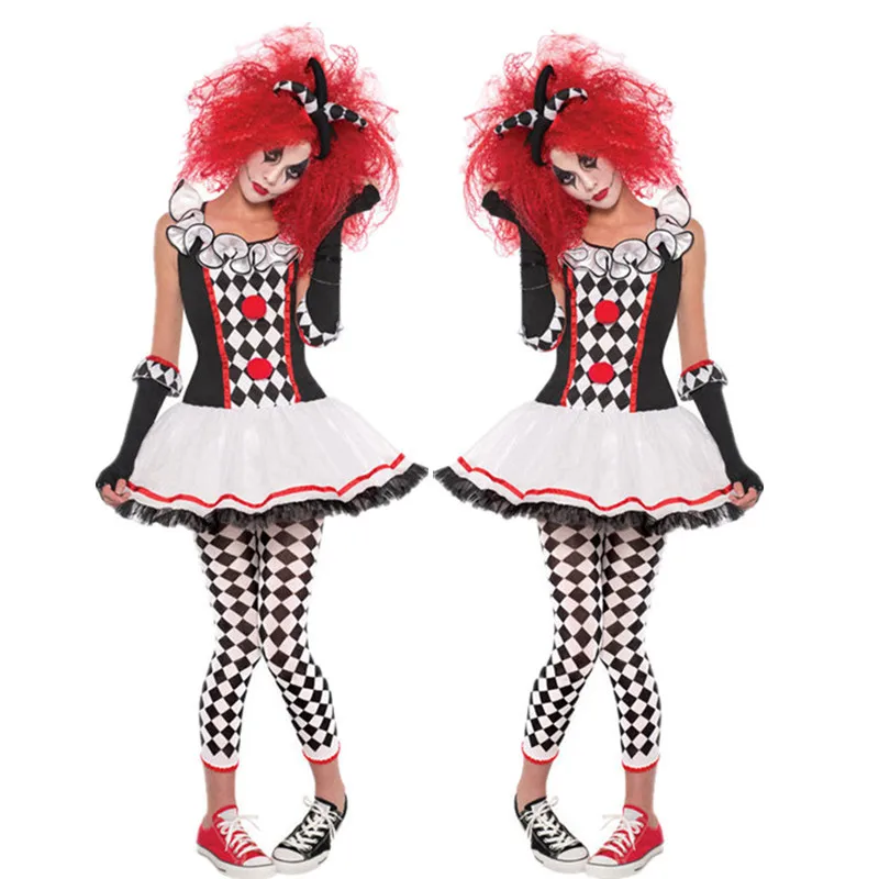 Halloween Women Clown Cosplay Costume orribile Joker Quinn Jack Napier Circus Clown Fancy Dress costumi di scena divertenti