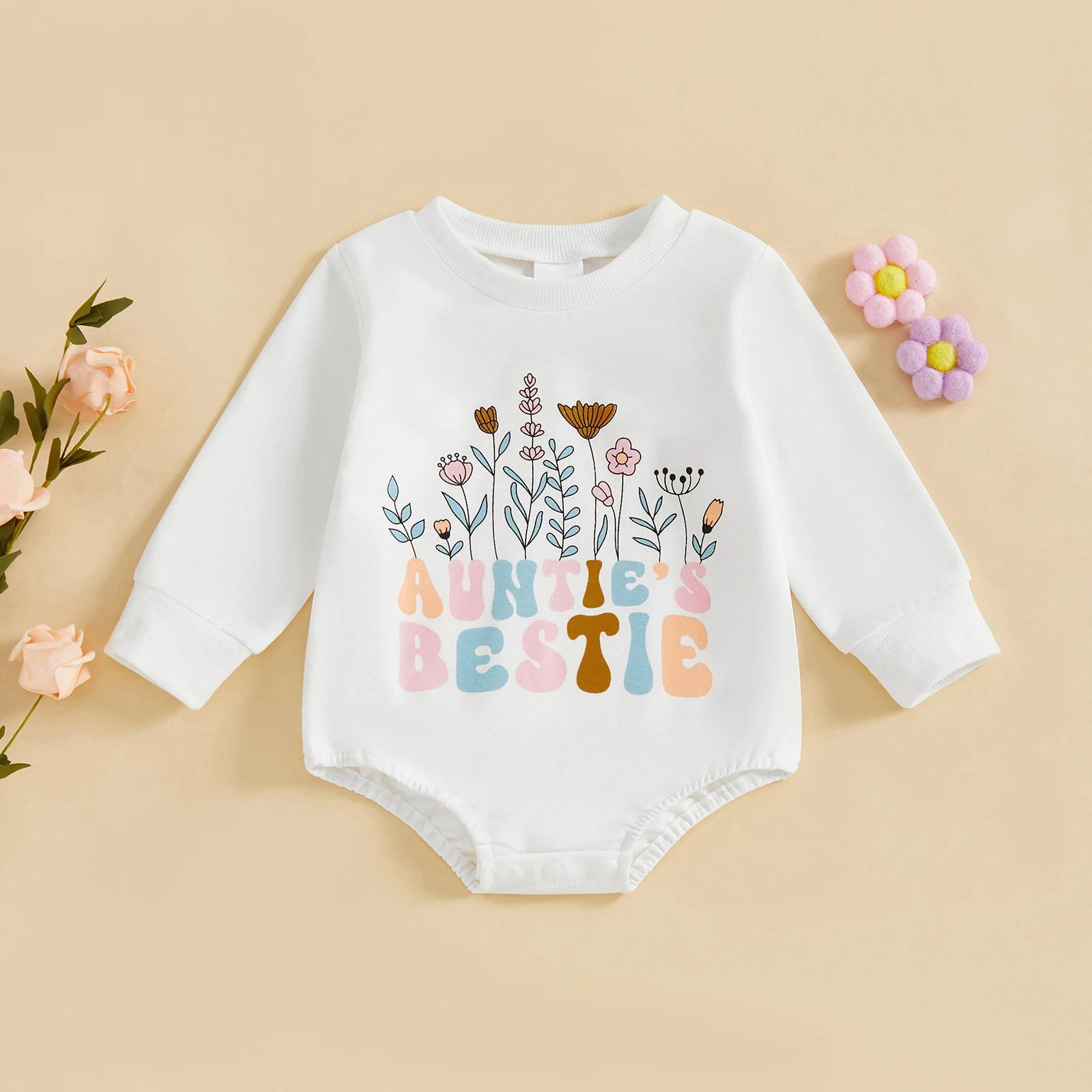 

2025-06-13 Lioraitiin свитшот для маленьких девочек, комбинезон с модными буквами и цветочным принтом, комбинезон с круглым вырезом и длинными рукавами