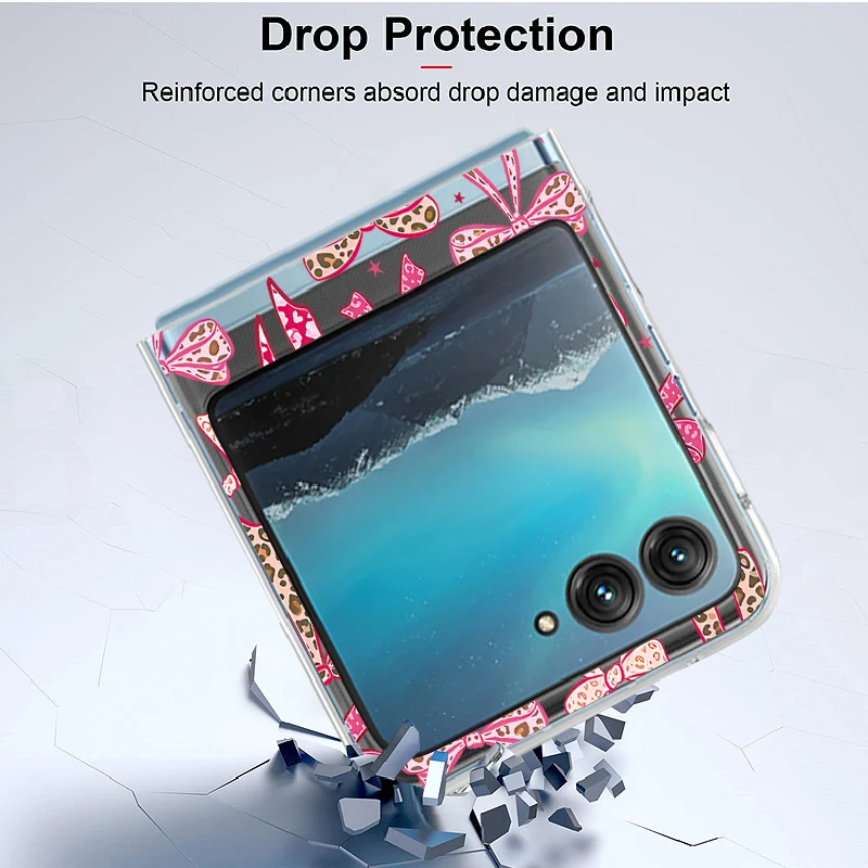 Pink Cherry Bowknot Printed Phone Case For Motorola Razr 60 Ultra Razr 50 40 Ultra 50 40 Clear Shockproof Hard PC Folding Cover view 3