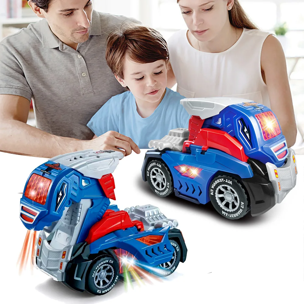 Transformerende Easter Dinosaurus Auto Speelgoed Met Led Licht Muziek Automatische Vervorming Dino Race Auto Speelgoed Voor Kinderen Jongen Meisjes