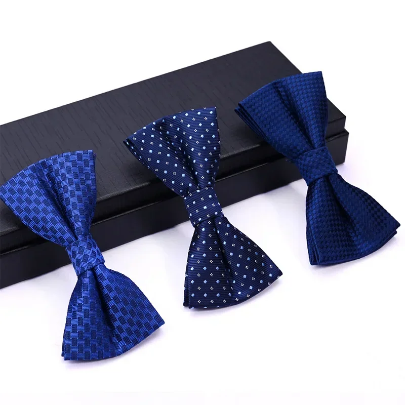 New Royal Blue Gentleman Bow Tie Men's Business Fashion Elegant Small Checkered Yarn-dyed Silk Bow Tie Supply