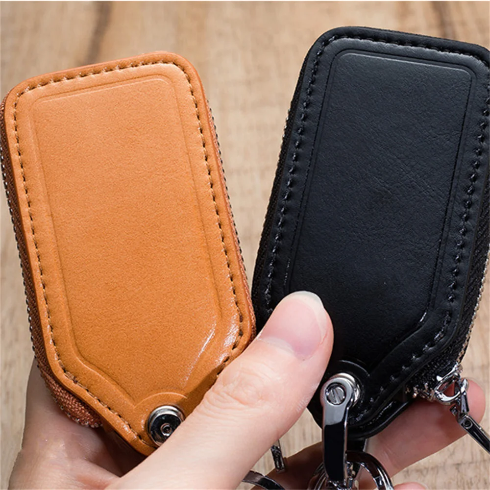 Visual Mirror Window Car Key Protector Bag Leather Key Holder Men Mini Auto Key Holder Case Retro Keyring Wallet Zipper Pouch