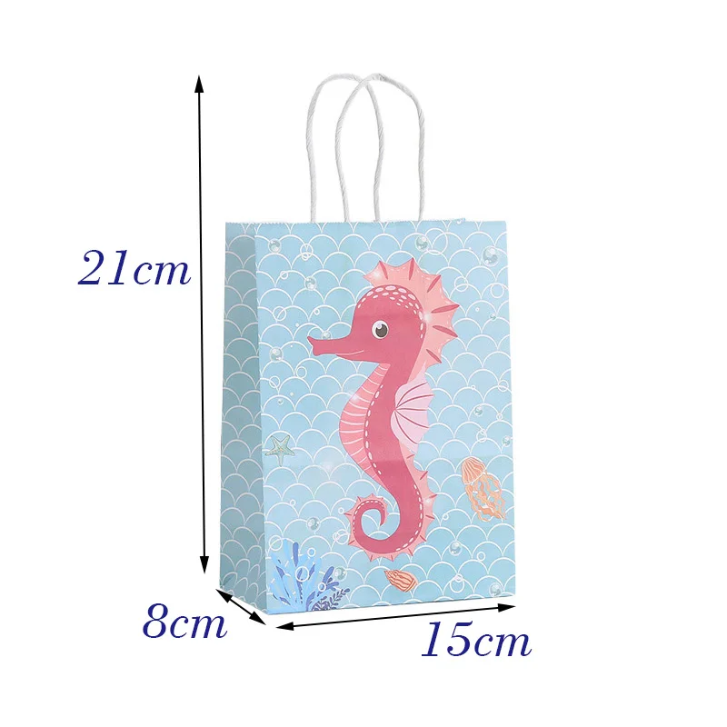12/24pcs Ozean themen orientierte Geschenkt üte mit Griff Meerjungfrau Kind Geburtstag bevorzugen tragbare Verpackung Einkaufstasche Baby party Party liefert – Detail 2