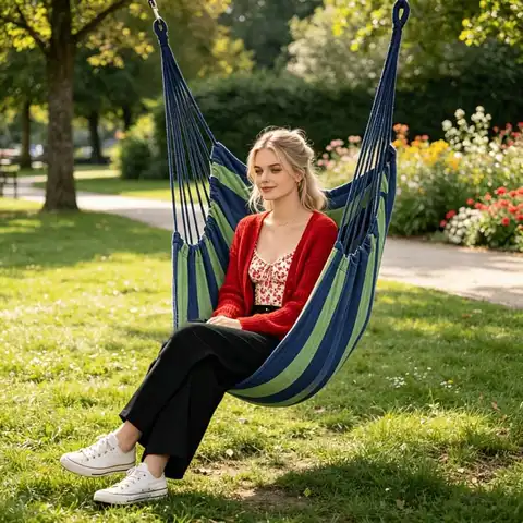 Hammock Chair - Hanging Rope Swing - Max. Weight Capacity: 300 Lbs. Suitable For Indoor And Outdoor Use. Perfect For Outdoor Spa