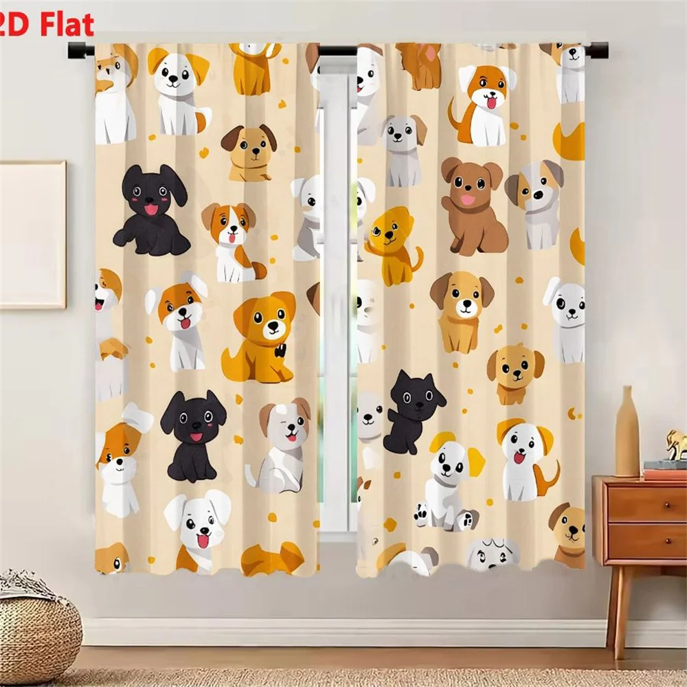 2Pcs Curtains Cute Cartoon Puppy Seamless Pattern With Paw Prints And Bones On Beige Background For Fabric And Kids Products Win