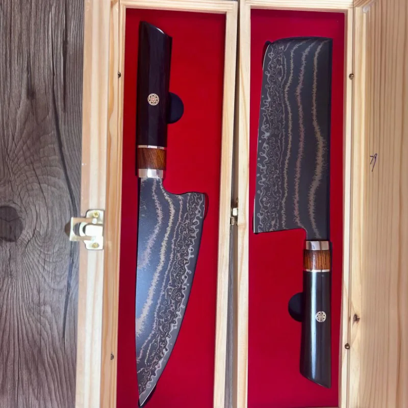 

Chef Knife Tricolour Copper Damasus Steel Powder Steel Core Blade Slicing Vegetables Cleaver Meat Kitchen Knife Without Wood Box