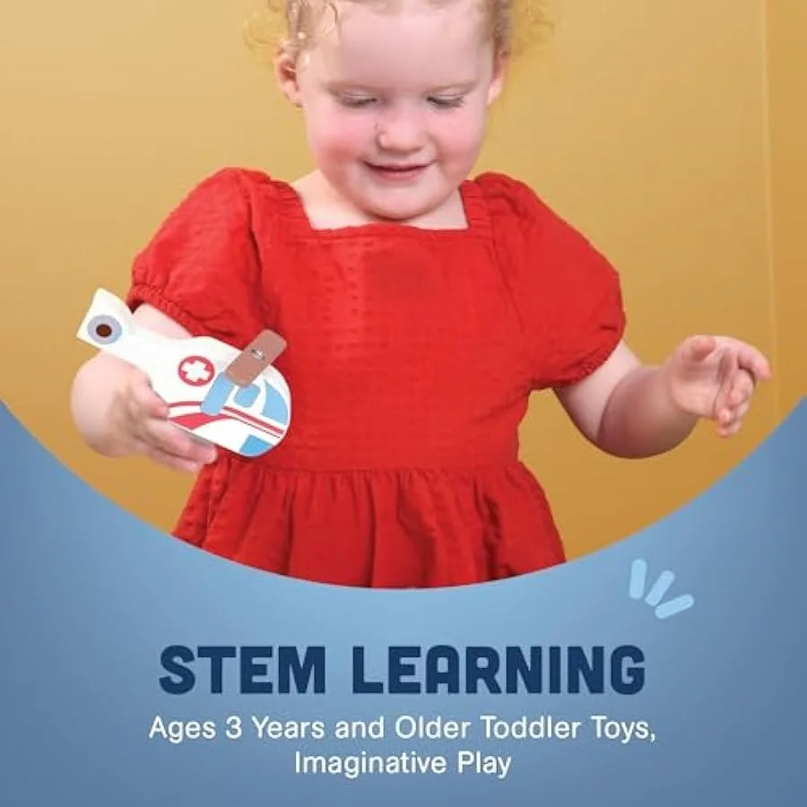 Jouets constructifs blocs en bois bâtiments communautaires et hélicoptère bois dur durable âgés de 3 ans et jouets pour tout-petits plus âgés I