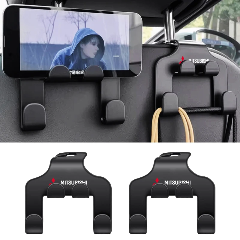 Ganchos de doble cabeza para reposacabezas del asiento trasero de coche, gancho para el logotipo de Mitsubishi ASX Outlander Lancer Pajero Eclipse Galant Mirage