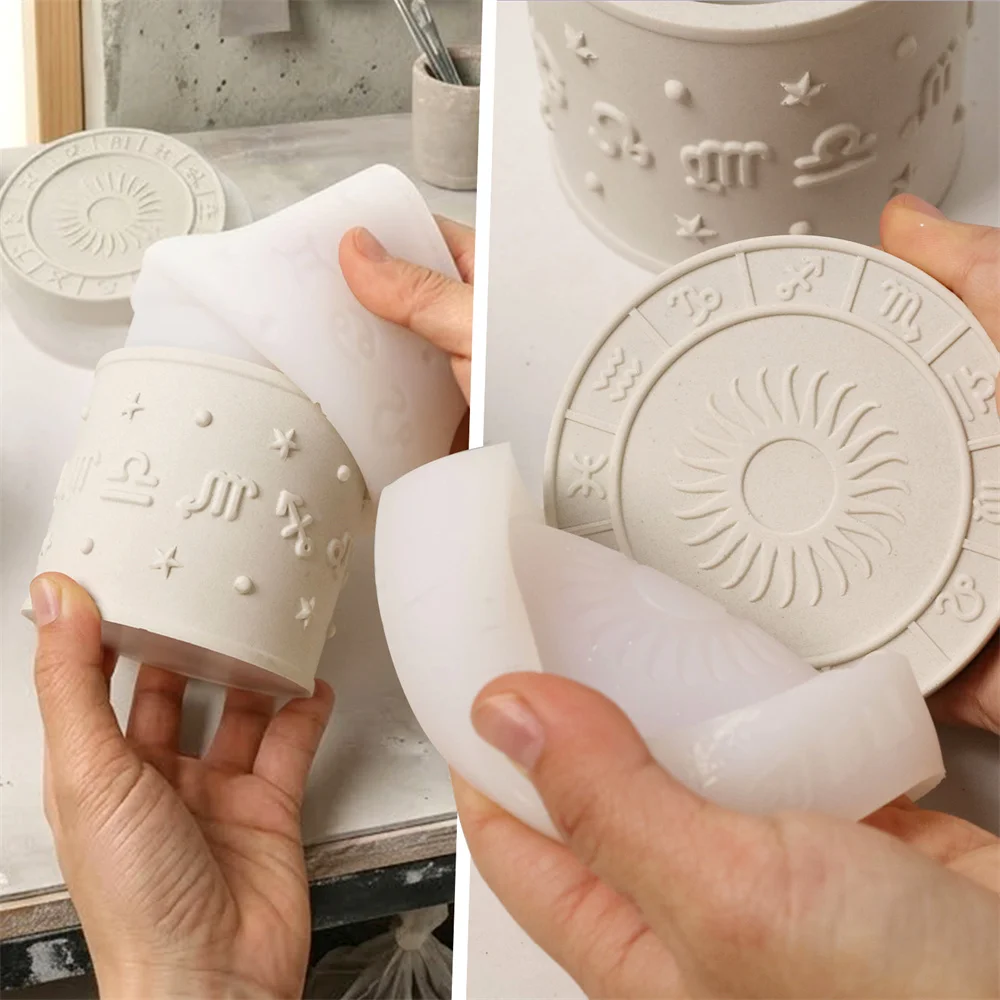 Maison Astrale Zodiac Candle Jar with Lid Silicone Molds for Concrete Cement Jesmonite Gypsum Home Decoration