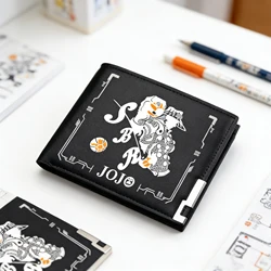 JoJo's Bizarre Adventure Anime Short Wallet Kujo Jotaro Cartoon Men Money Bag Pu Leather Black Purse Unisex ID Card Holder