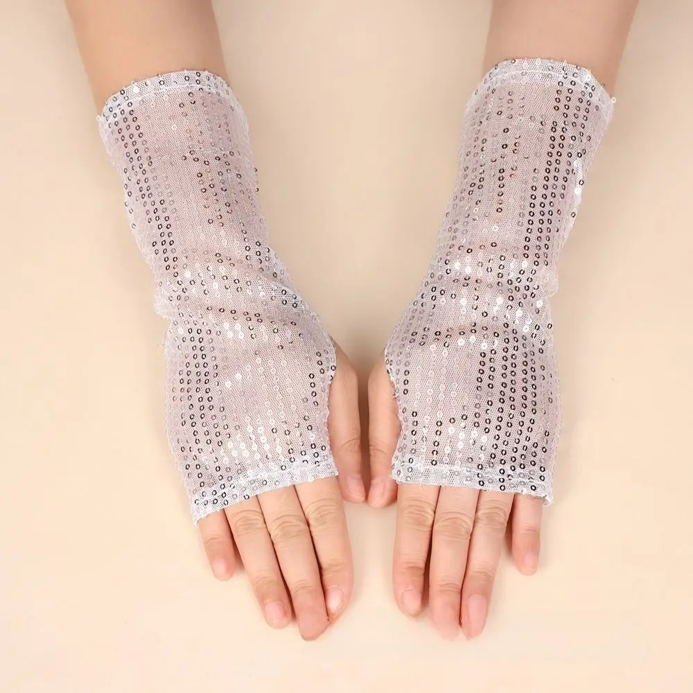 1Pair New Gothic Shining Sequins Gloves Punk Black Gold Red Dancing Gloves Club Handwear for Women Men