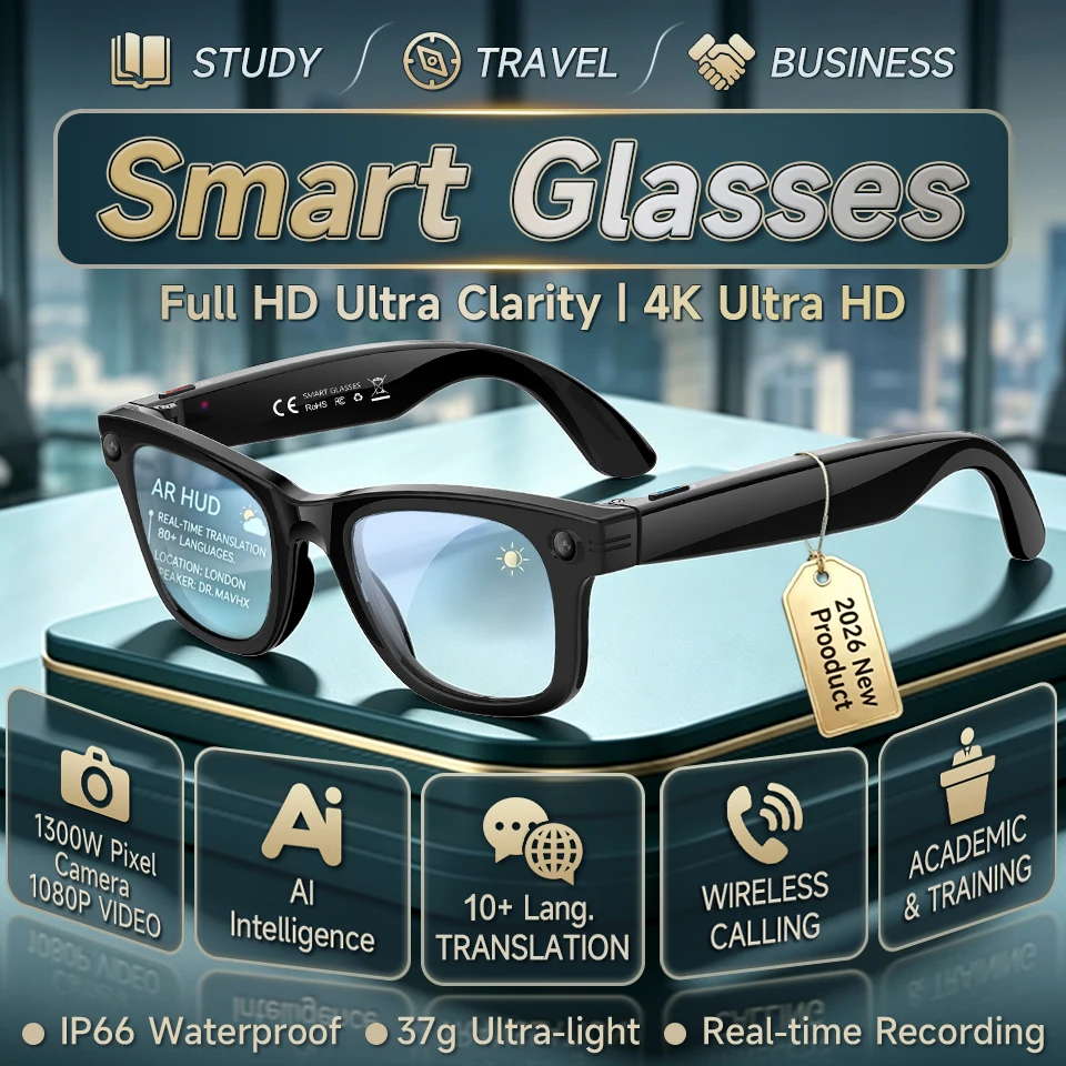 LIGE 13MP 4K Camera Smart Glasses 2026 New AI Translation Video Recording Bluetooth Call Listen to Music Men Women AI Sunglasses