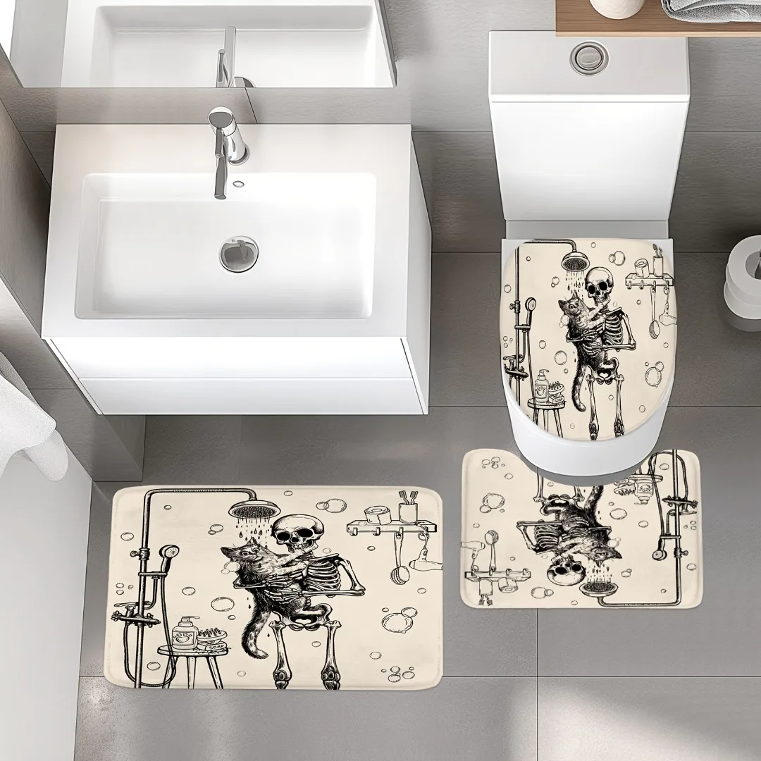 1/4 قطعة ديكور الهالوين غسل القط الهيكل العظمي نمط دش الستار ديكور الحمام هالوين الديكور ستارة الدش الداخلي #3