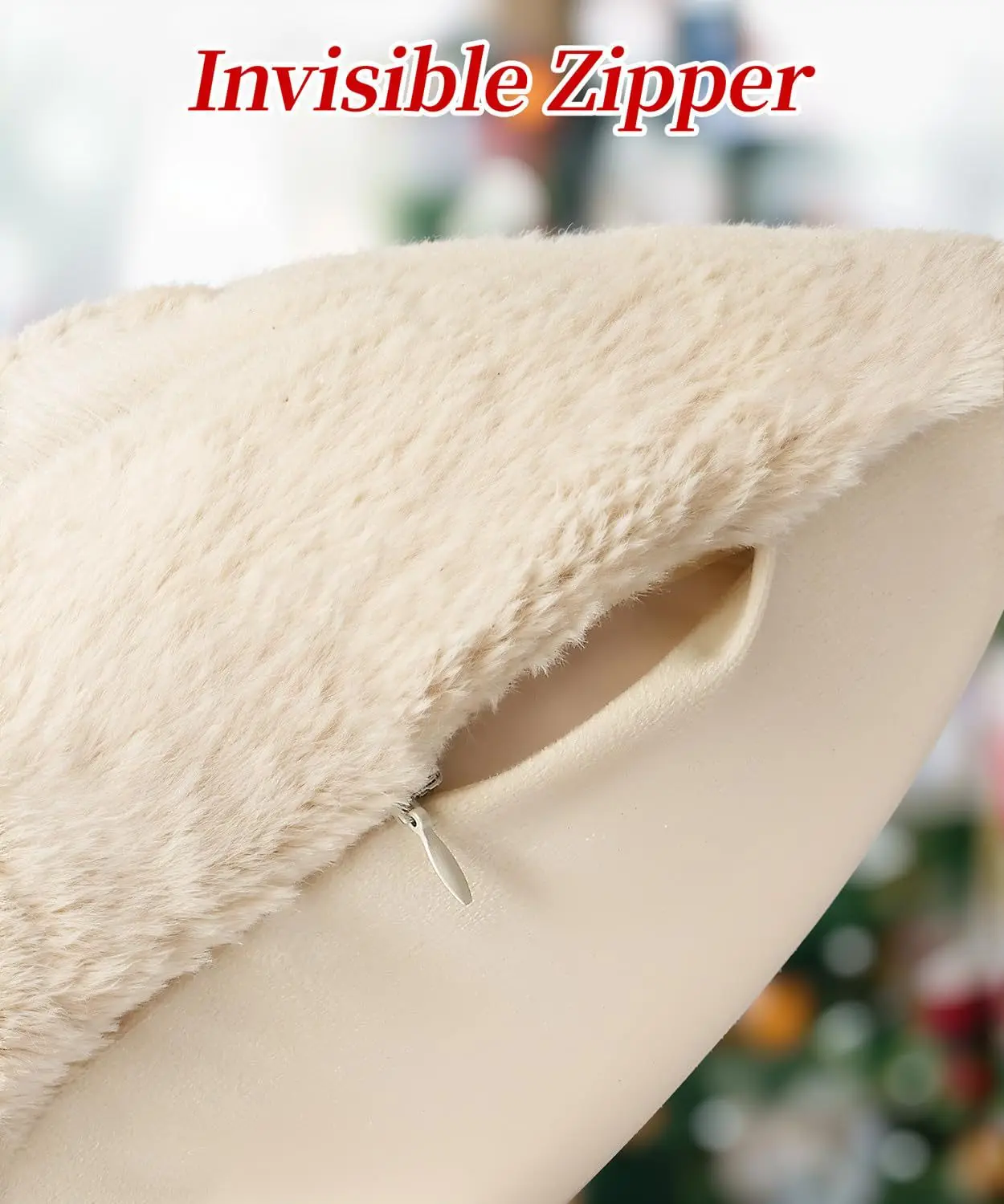 Invisible zipper detail on the plush pillow cover