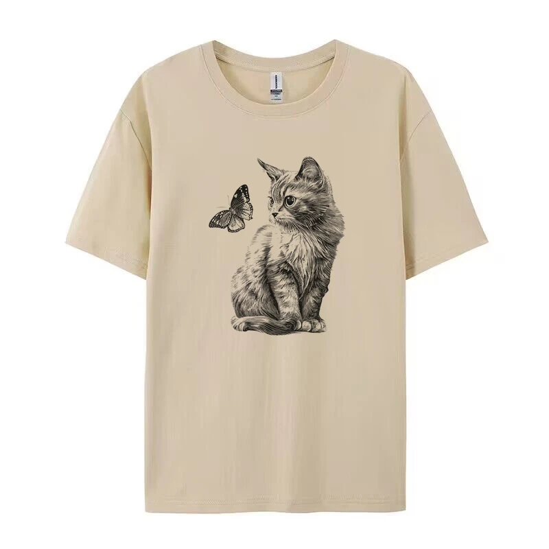 Plus Size Women T-shirt Cute Kitten Butterfly Graphic Tops Tee Aesthetic Loose Cotton Shirt Cottagecore 90s Retro Female Tshirts - view 2