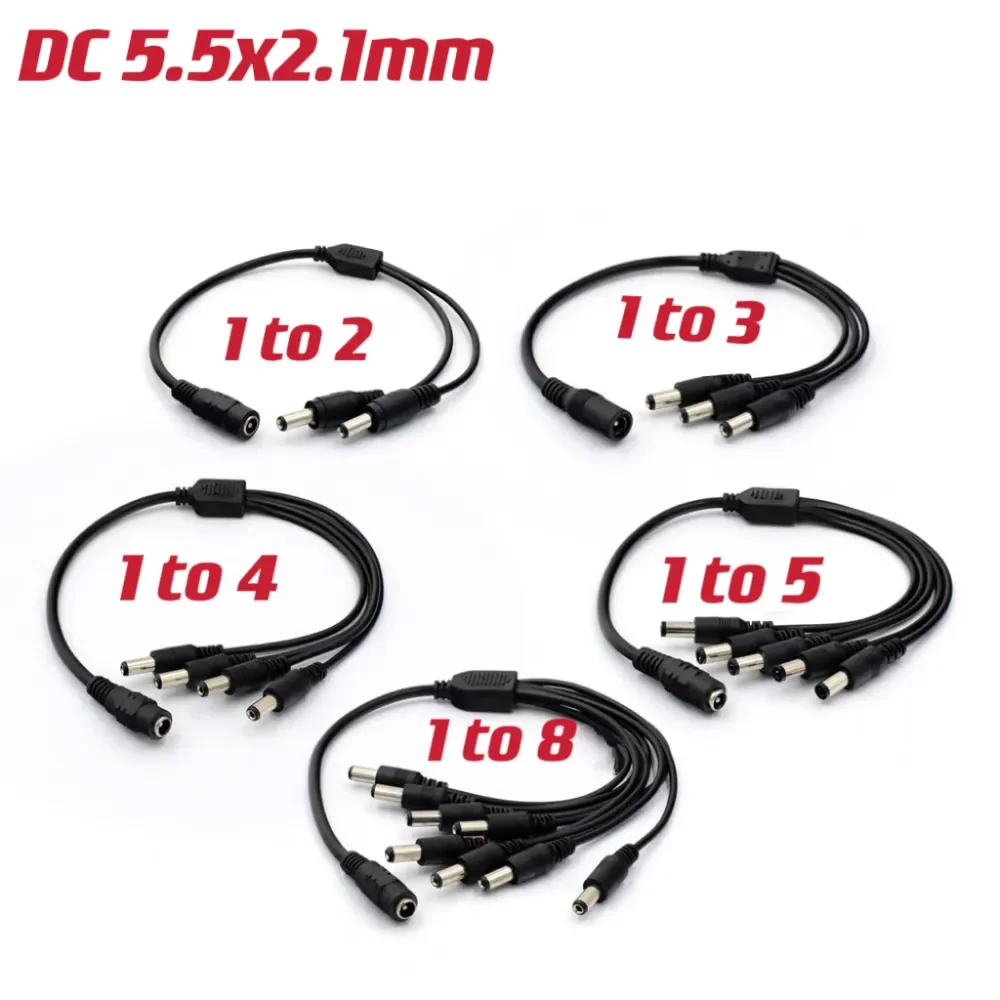 5Pcs 5.5mmX2.1mm 1 Female 2 Male One Point Two One Drag Two DC Power Splitter Plug Extension Cable For LED Strip Light Adapter