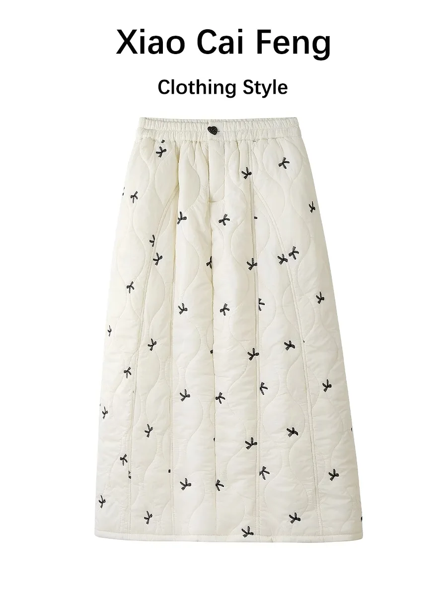 

Thiened хлопковая длинная юбка трапециевидной формы с цветочным бутоном, женская осенне-зимняя новая теплая универсальная юбка из смеси хлопка с высокой талией