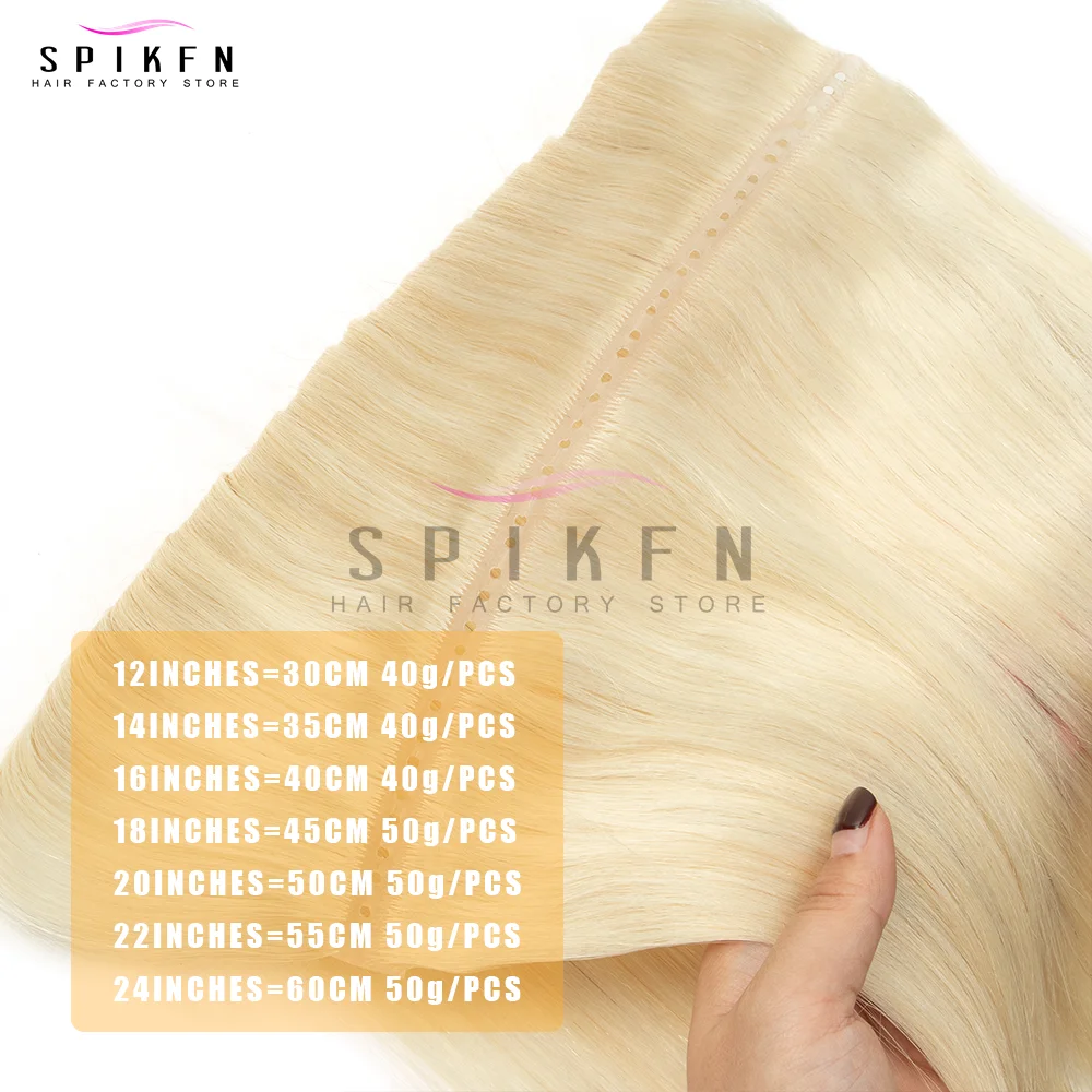 SPIKFN 금발 헤어 인비저블 트윈 탭스 웨프트 헤어 내추럴 스트레이트 풀 스루 더블 인젝트 XO 홀 웨프트 인모 헤어 익스텐션