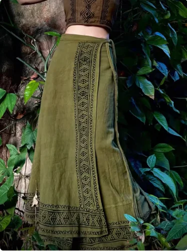 

Chinese Ethnic Style Women's Summer Green Printed Lace Up Skirt Season