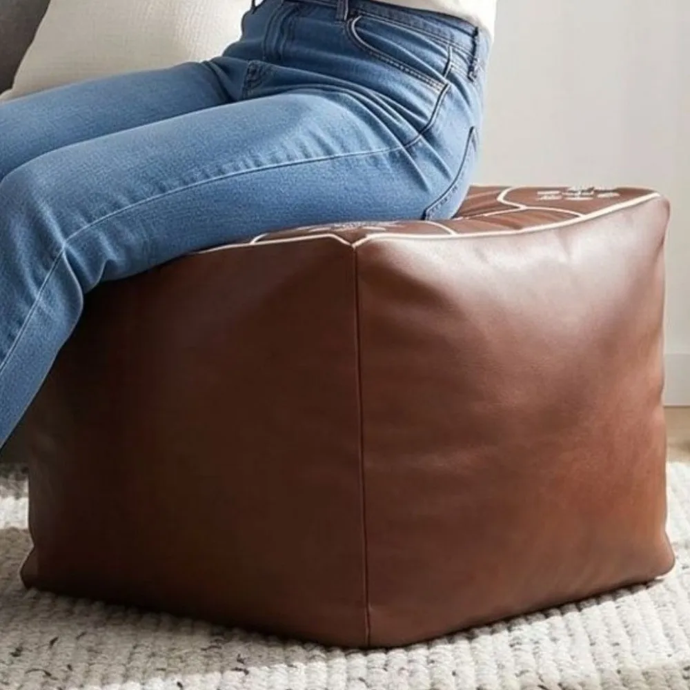 PU Leather Footstool Cover Unstuffed Large Capacity Sofa Stool Cover Moroccan Style Waterproof Seat Cushion Cover