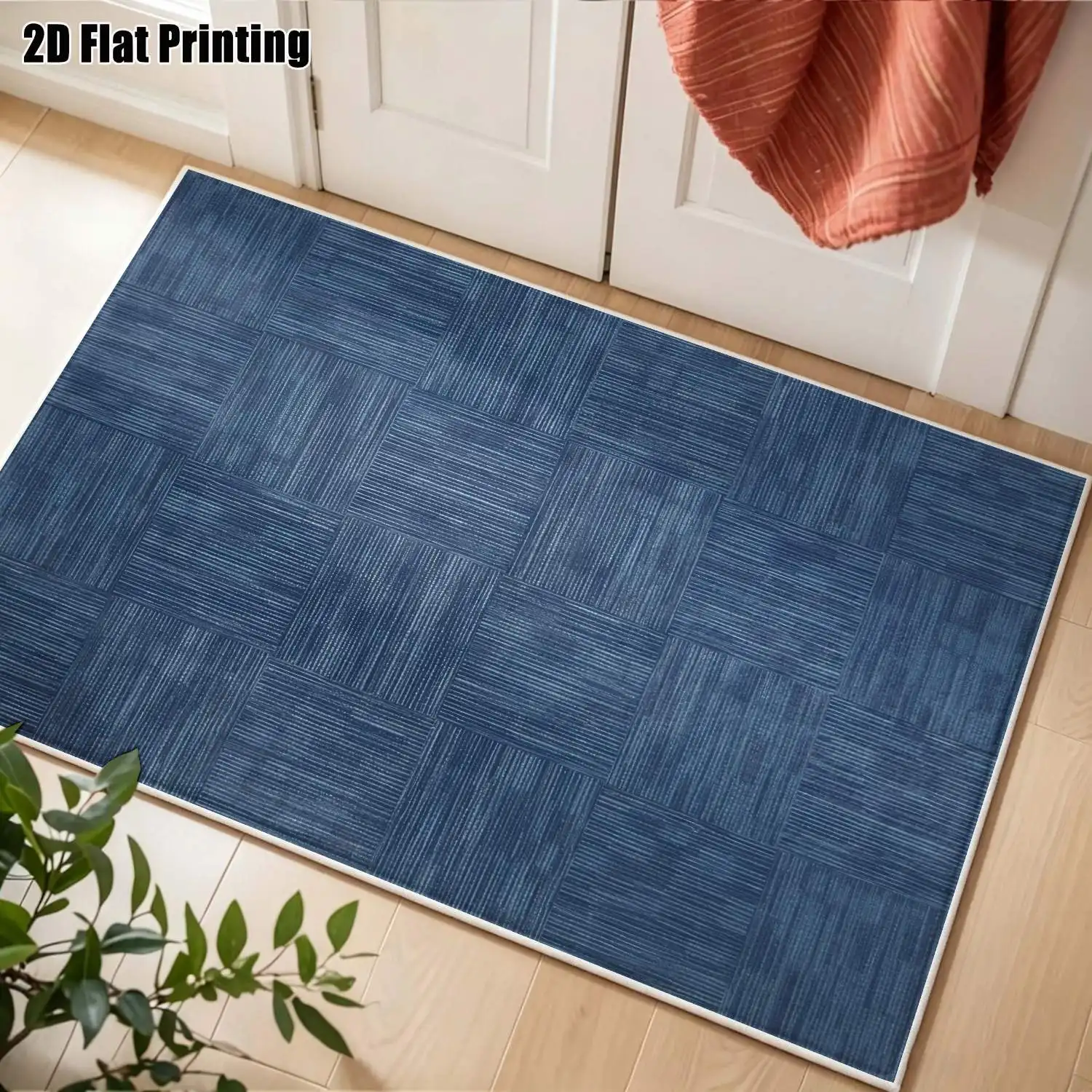 1Pc 2D Printed Carpet, Blue Geometric Striped Modern Minimalist Nordic Instagram Style Floor Mat, Home Decor, Multi-Size Machine Washable, for Entrance/Dining/Foyer/Bedroom/Living Room