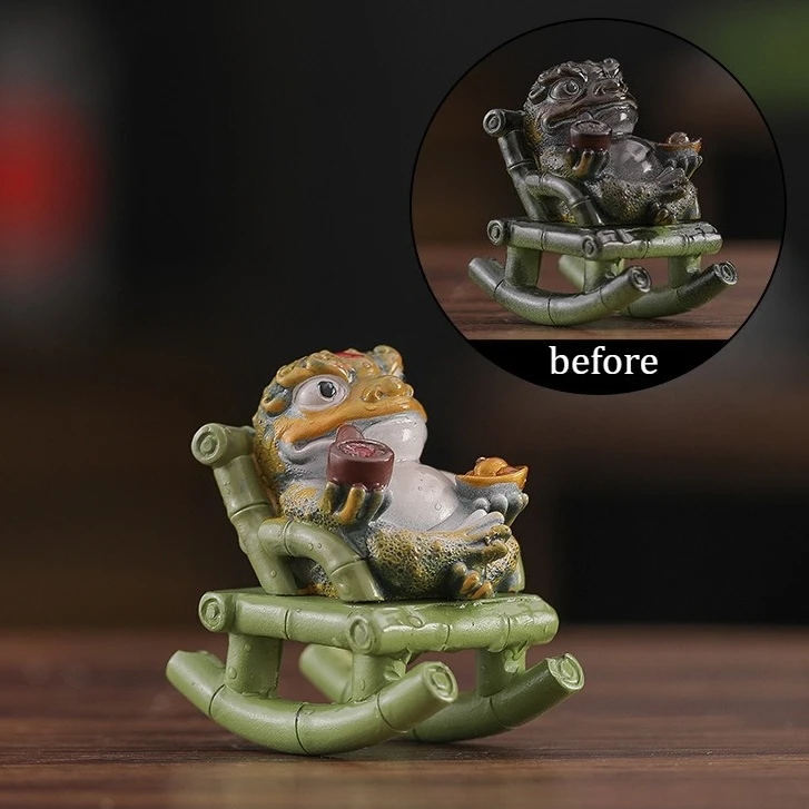 Color Changing Money Frog on Rocking Chair Tea Pet Lucky Golden Toad Tea Pet Ornament Home  Ceremony Accessories Decoration