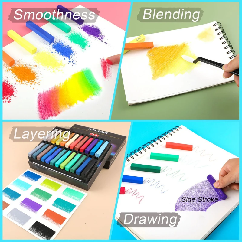 24Colors Set Soft Pastel Masters Colored Crayon Chalk Art Sketch Compressed Charcoal Bars Sticks Drawing Coloring Art Supplies
