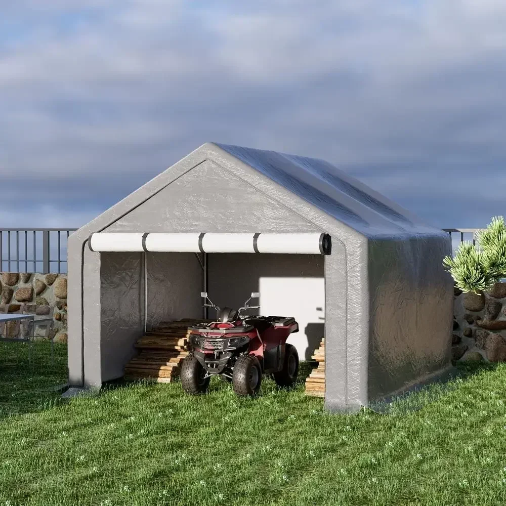 8x8 Outdoor Storage Shelter with Zipper Door - Portable Garage for Car, Motorcycle, ATV, and Lawn Mowers