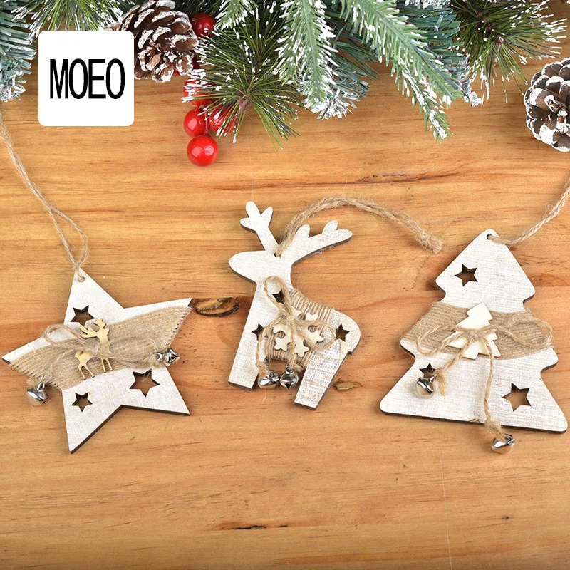 2024 New Wooden Five pointed Star Elk Glove Ball Bell Pendant Christmas Decoration Scene Decoration Home Accessories Pendant