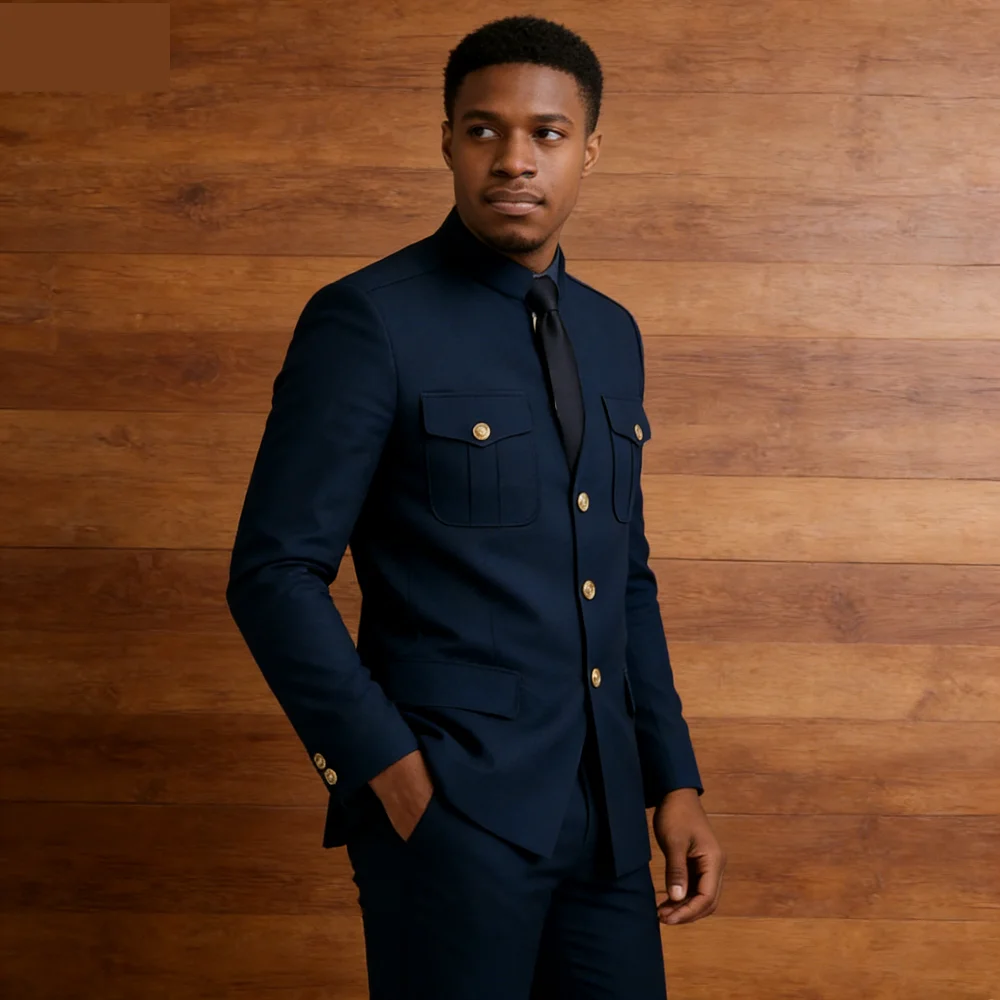 

Элегантный мужской костюм с двумя карманами, однобортный, формальный, повседневный, интеллектуальный, пошитый на заказ, Gola Moda Terno Mas