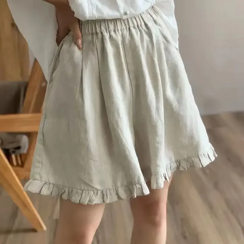 

Cotton Linen Shorts Woman Basic Short Pants Mini Trousers Traf Fashion High Waist Bottom for Women Summer Short Pantalones Q127