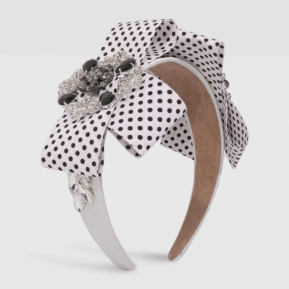 F3222 retro bow press hair women's wide-brimmed headband, fashionable French polka dot temperament elegant going out hair access