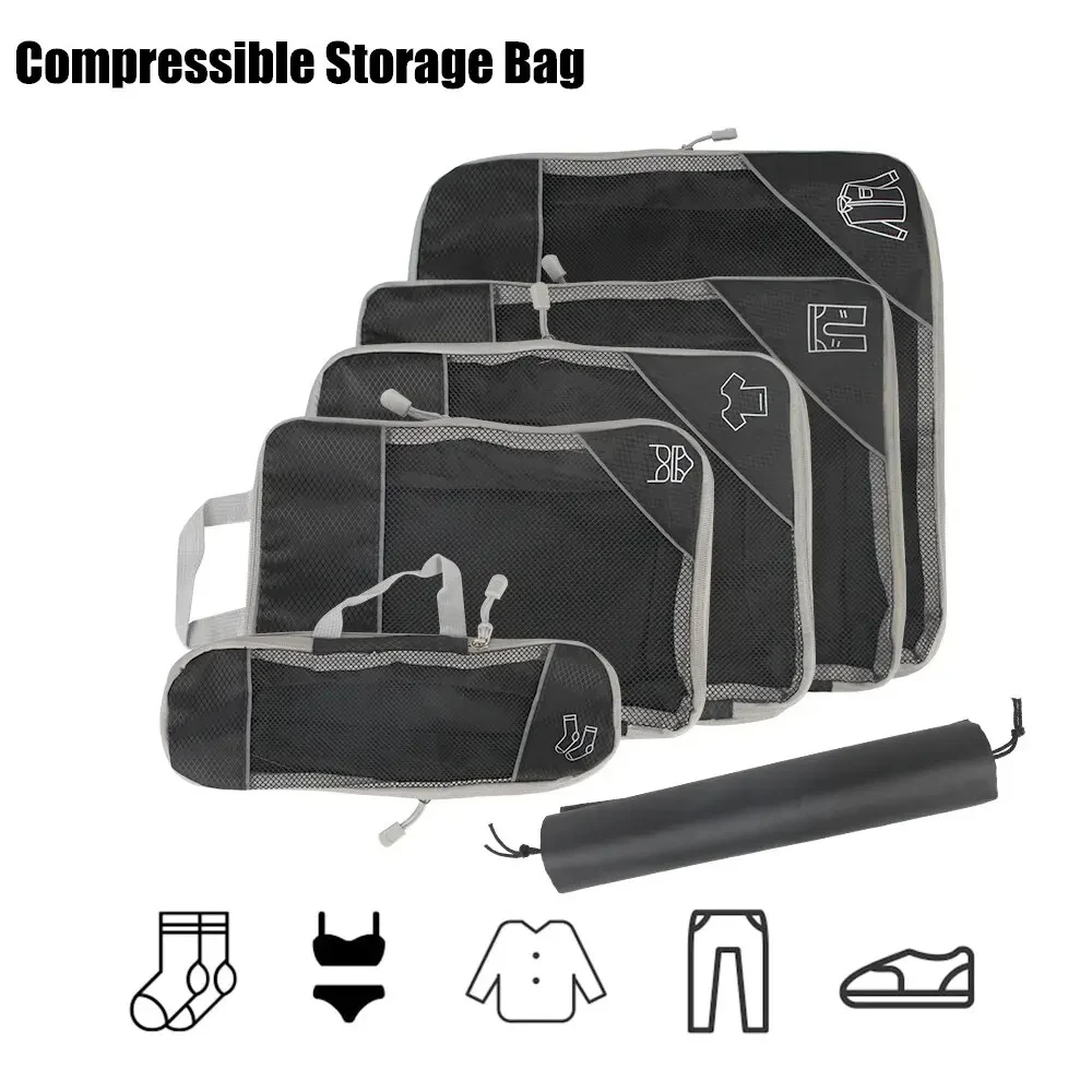 3/6 Pieces Travel Storage Organizer Set With Portable Lightweight Suitcase Bags Compressed Packing Cubes Shoe Bag Mesh Luggage