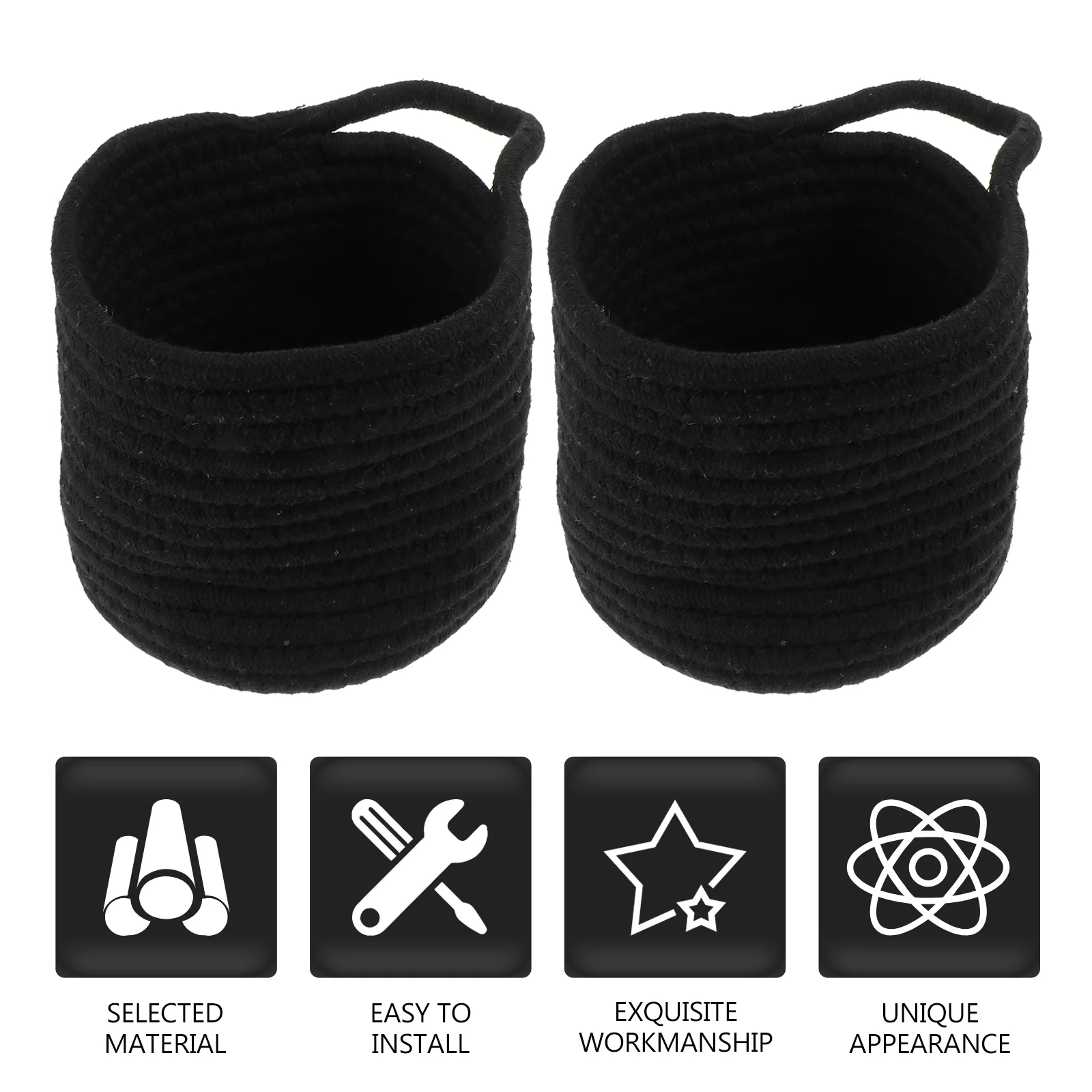 Basket for Clothes Cotton Rope Woven Laundry Practical Storage Holder Key Black Hamper