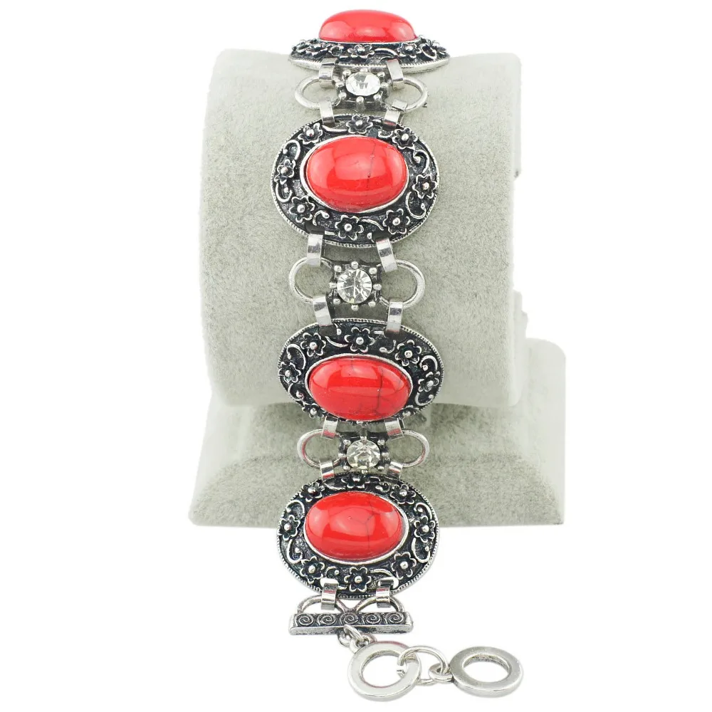 Chic Retro Carved Flower Red Tibet Rhinestone Chain Bracelets & Bangles Bracelets For Women S280