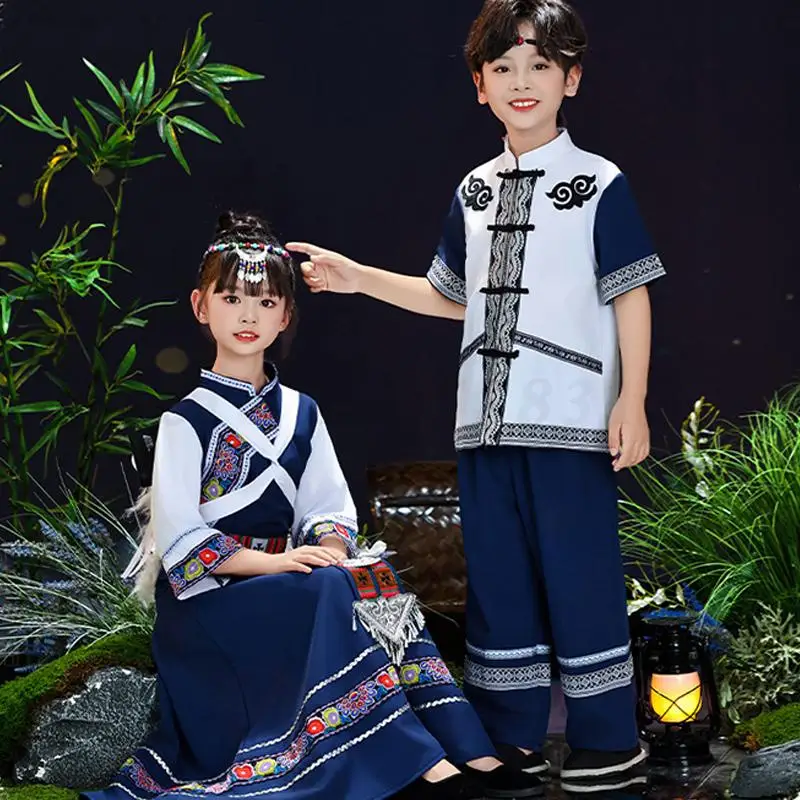 男の子 女の子 ミャオ族 モン族 ダンス衣装 子供用 民族衣装 ヴィンテージ 伝統的な中国の民族衣装 ステージパフォーマンス 民族衣装