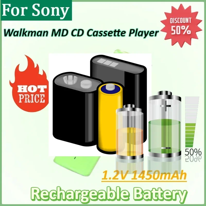 

1.2V 1450mAh NIMH Battery for Sony Walkman MD CD Cassette Player 7/5F6 67F6 Ni-Mh Chewing Gum Battery