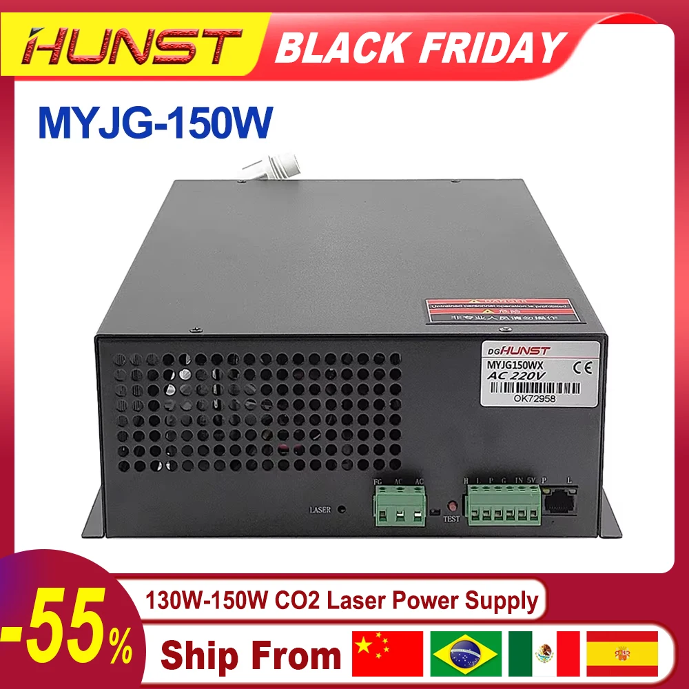 Hunst 130w CO2 Laser Power Supply MYJG-150W Suitable For 130 150w CO2 Engrag And Cutting Machine Glass Tube