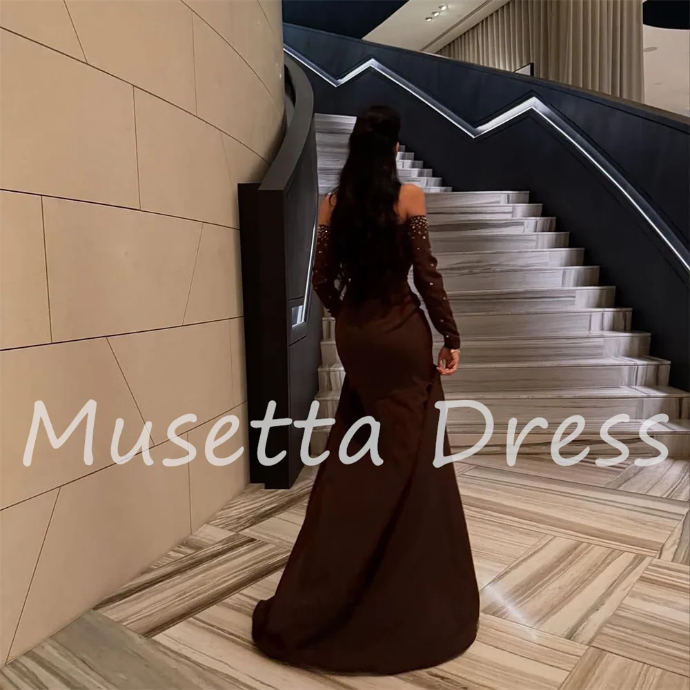 Musetta Abendkleider mit Perlenstickerei, langen Ärmeln, schulterfrei, offener Rücken, trägerlos, formelles Abschlussball-Partykleid