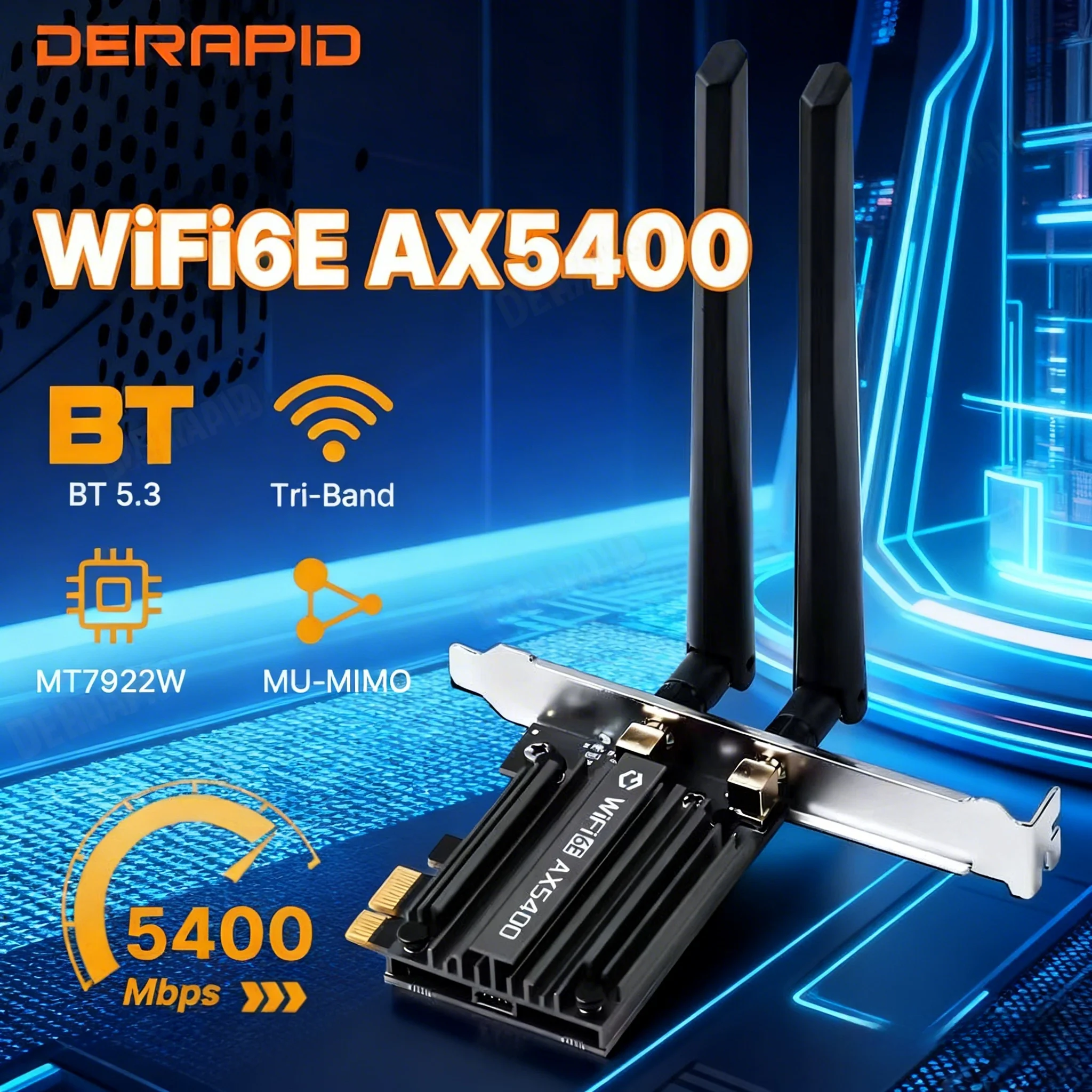 

WiFi 6E AX5400 Bluetooth 5.3 PCIE Adapter Triple Band 2.4G/5G/6GHZ 802.11AX Netwotk Wireless Receiver MU-MIMO For PC Win10/11