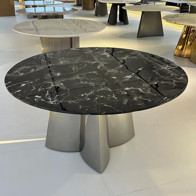 Italian minimalist black rose luxury stone round dining table light luxury modern dining table