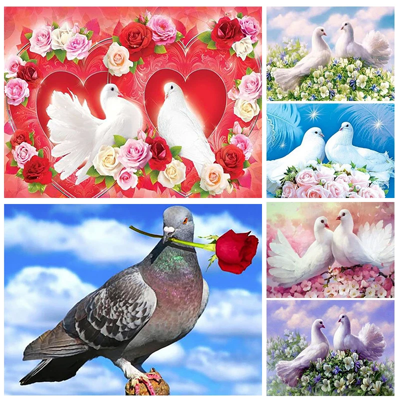 5D Diamond PaintingCouple Pigeons Pigeons Rose Full Square/Round Diamond Mosaic Painting Kits Rhinestone Embroidery Home Decor