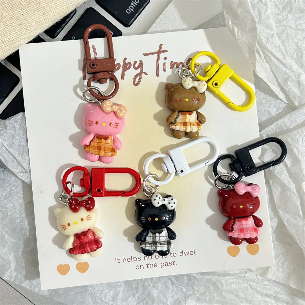 Kawaii Hello Kitty Keychain Cute Cartoon KT Cat Keyring Lovely School Bag Pendant Backpack Hanging Decoration For Girl Gifts