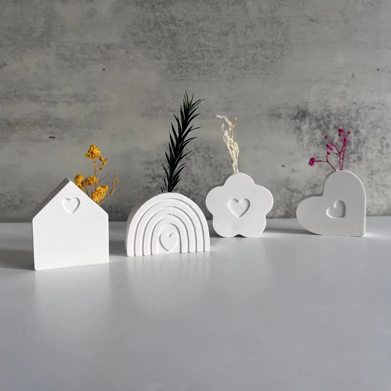 Small House Love Flower Vase Silicone Mold DIY 3D Rainbow Shape Vase Cement Concrete Mold Valentine's Day Gift Home Decor