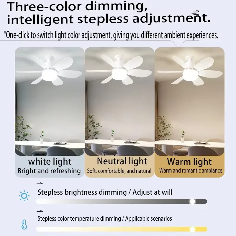 

LED Ceiling Fan Chandelier Remote Control 3-Color Dimmable Reversible 6 Blades Silent Energy Saving for Living Room Bedroom