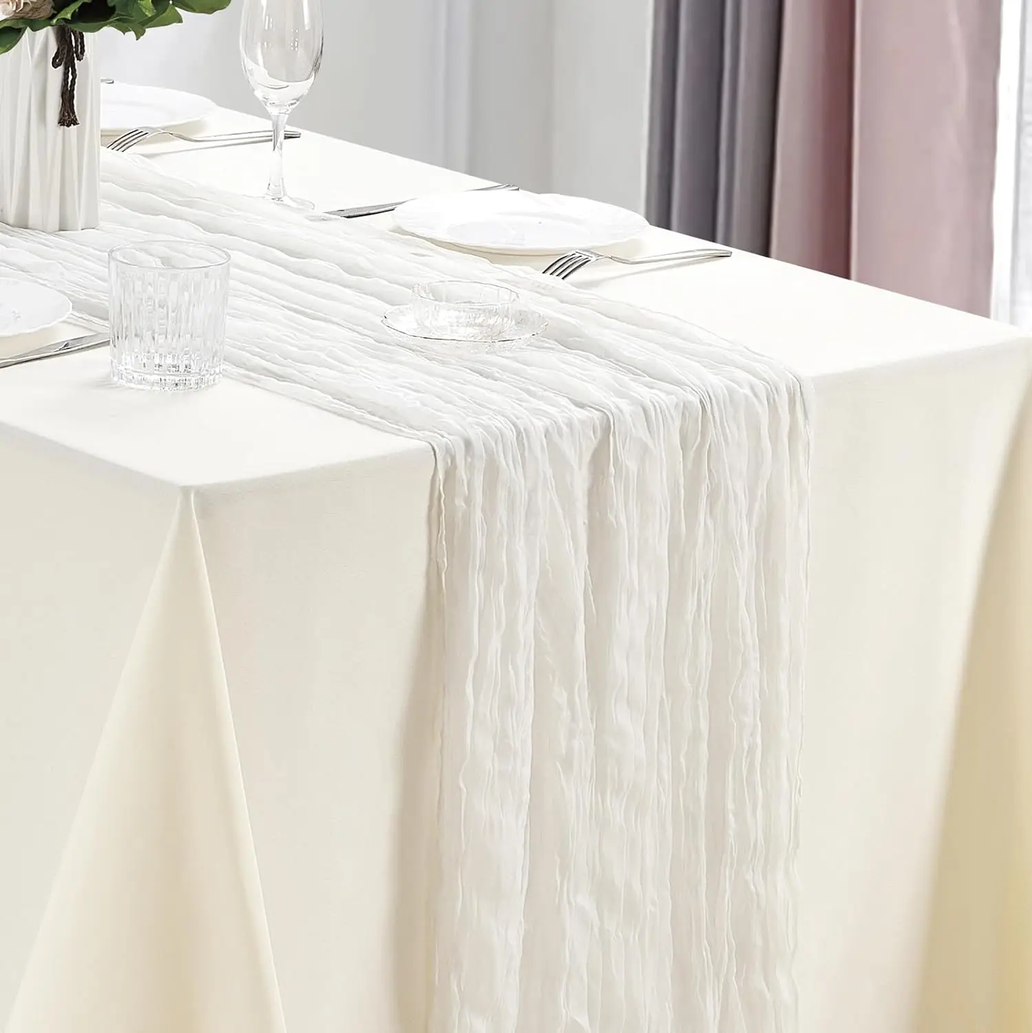 10 stuks kaasdoek tafelloper boho gaas tafelloper 40x270cm romantische tafelloper voor bruiloft bruids douche verjaardagsfeestje
