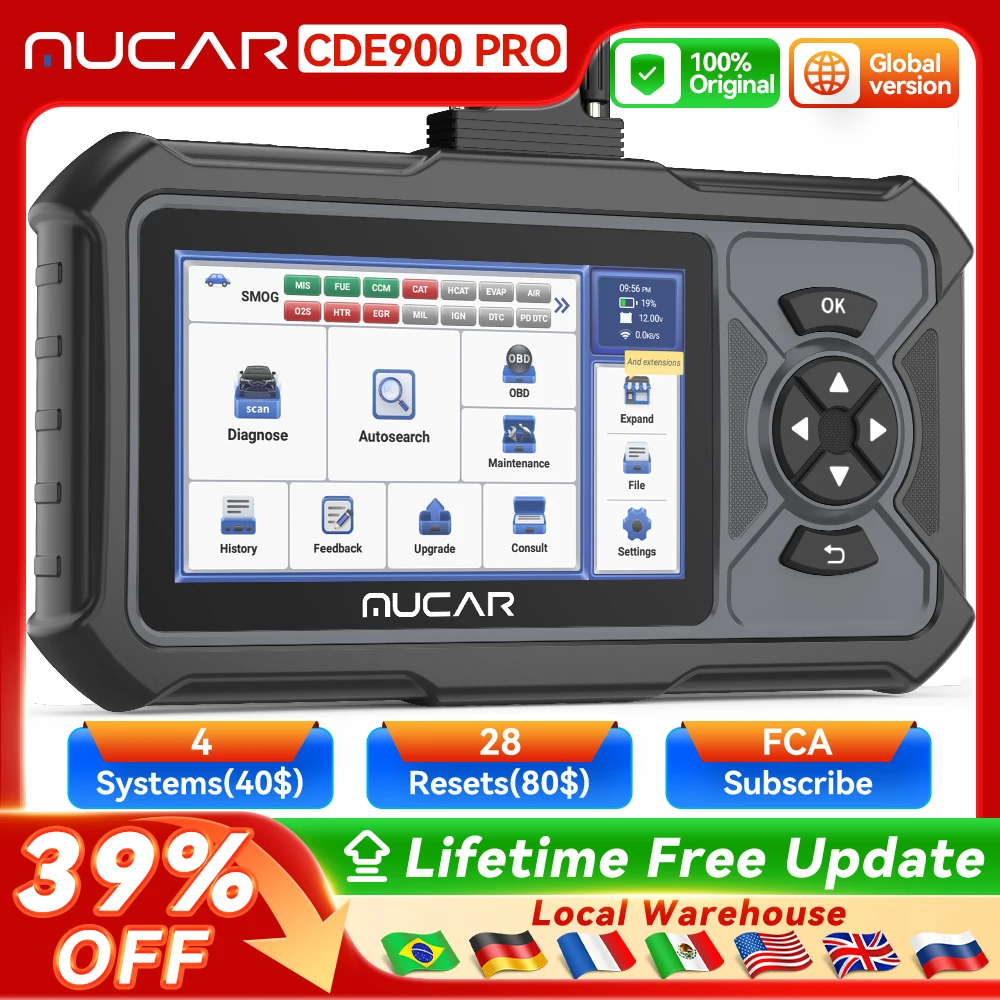 

MUCAR CDE900 Pro OBD2 сканер авто диагностические инструменты автомобильный OBD сканер инструмент считыватель кодов 5 "сенсорный экран 2 + 32G бесплатное обновление