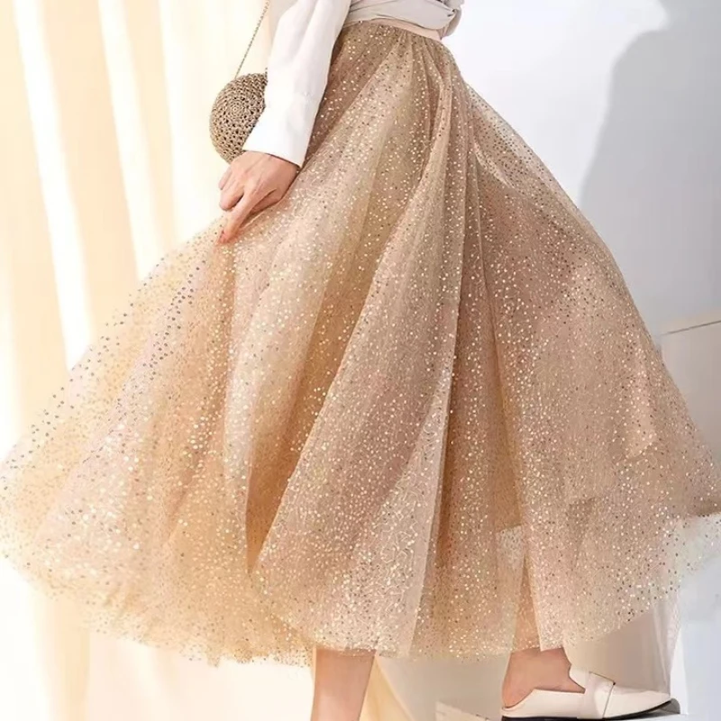 

Mesh Skirts for Women Skirt Female Lace Tulle Bouffant Puffy Skirt Fashion Tutu Skirts Ladies Summer Elegant Elastic Skirt G125